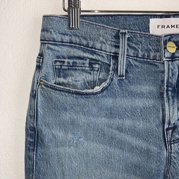 Frame Le Garçon Distressed Beldon Rips Cropped Straight Leg Jeans Sz 24 - Picture 5 of 11